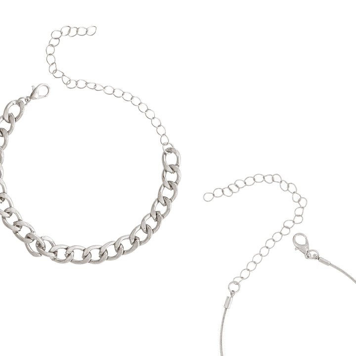 Bewitched Clayton Silver Chunky Chain And Dainty Charm Layered Anklet