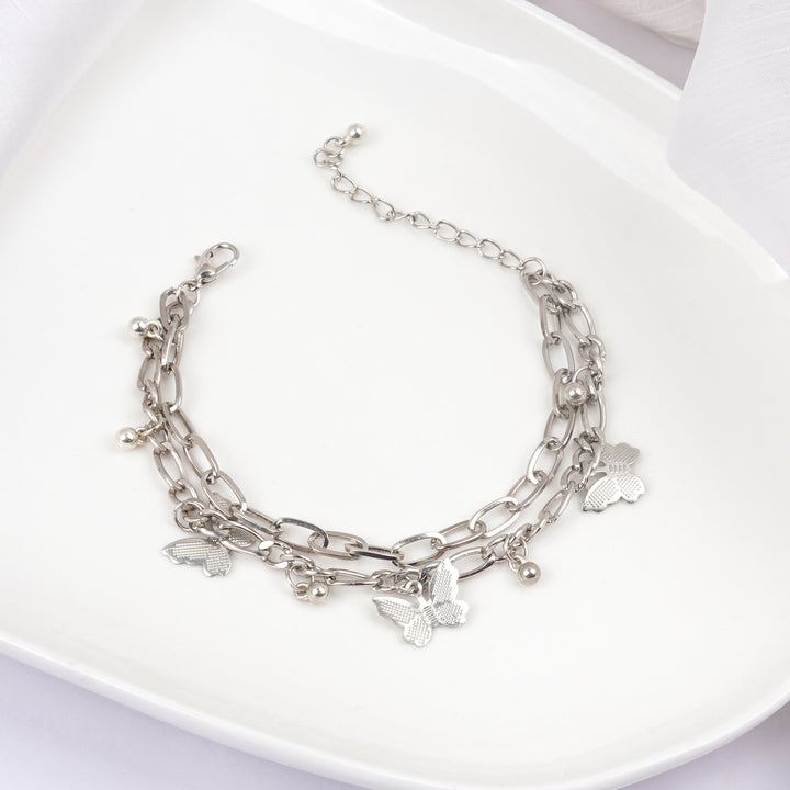 Bewitched Cystine Silver Butterfly Charm Bracelet