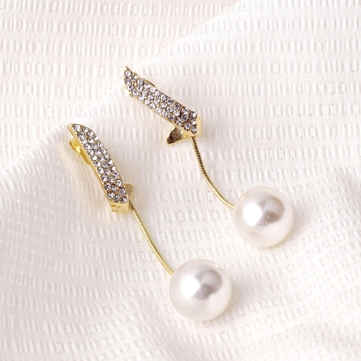 Bewitched Vinci Pearl And Rhinestone Drop Gold Studs