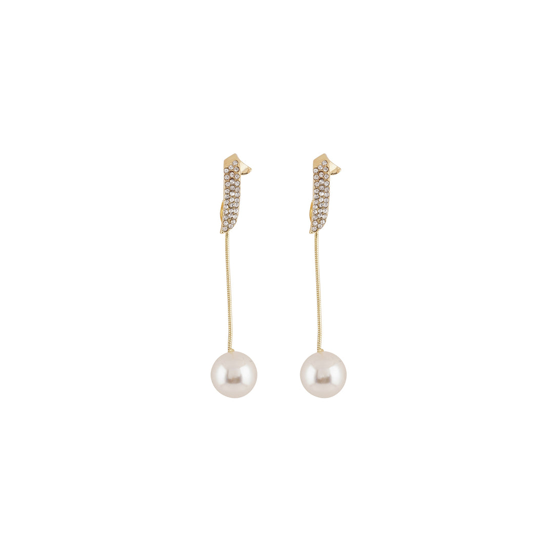 Bewitched Vinci Pearl And Rhinestone Drop Gold Studs