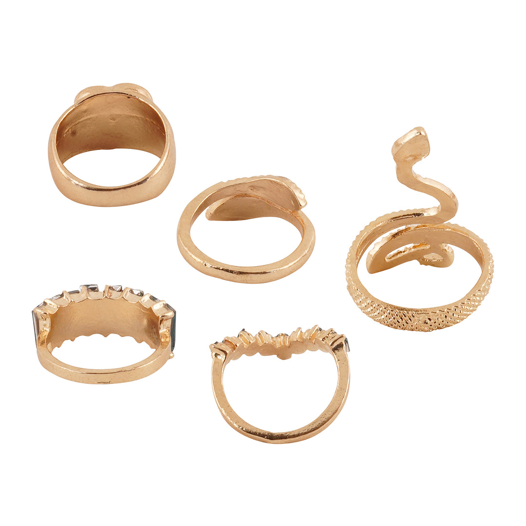 Bewitched Shezine Emerald Green And Gold Snake Ring Stack