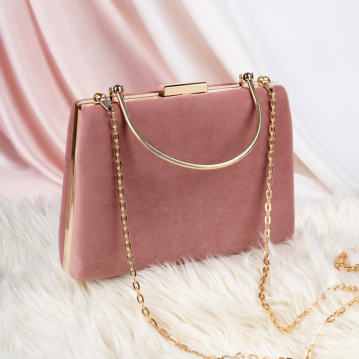 Madonna Rose Pink Suede Clutch