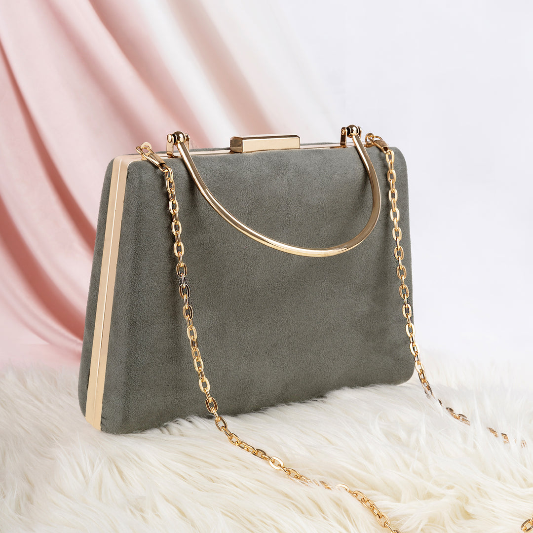 Cher Silver Mist Suede Clutch