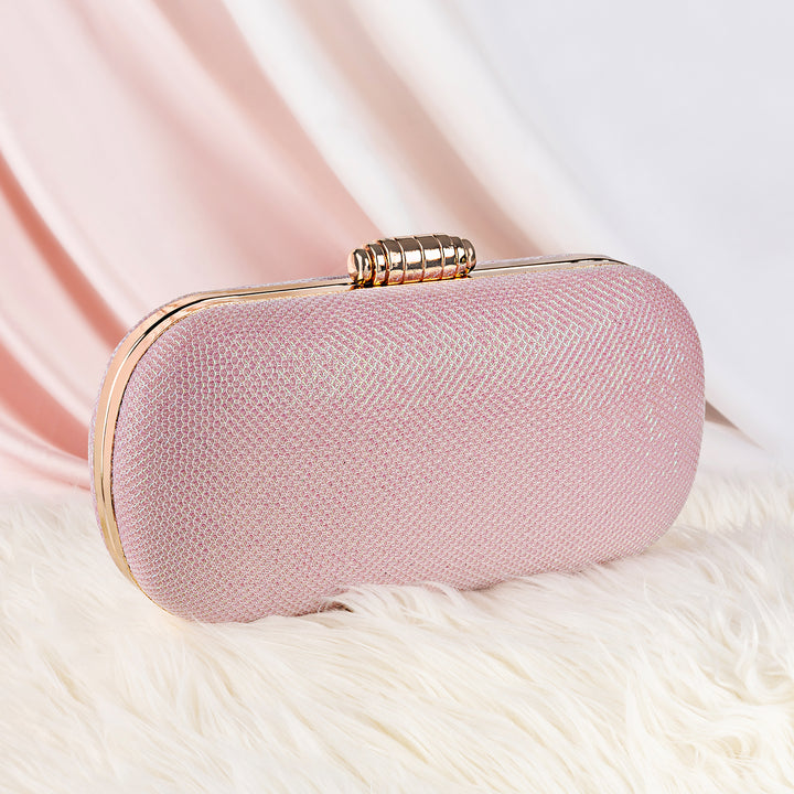 Farrah Shimmery Pink Metallic Clutch