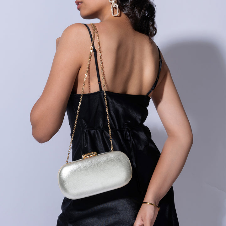 Susan Shimmery Silver Metallic Clutch