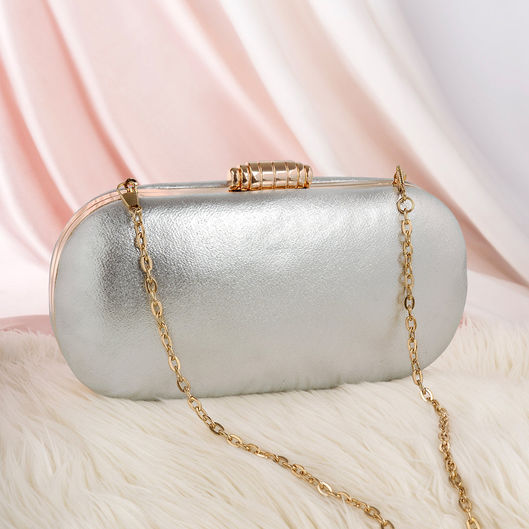 Susan Shimmery Silver Metallic Clutch