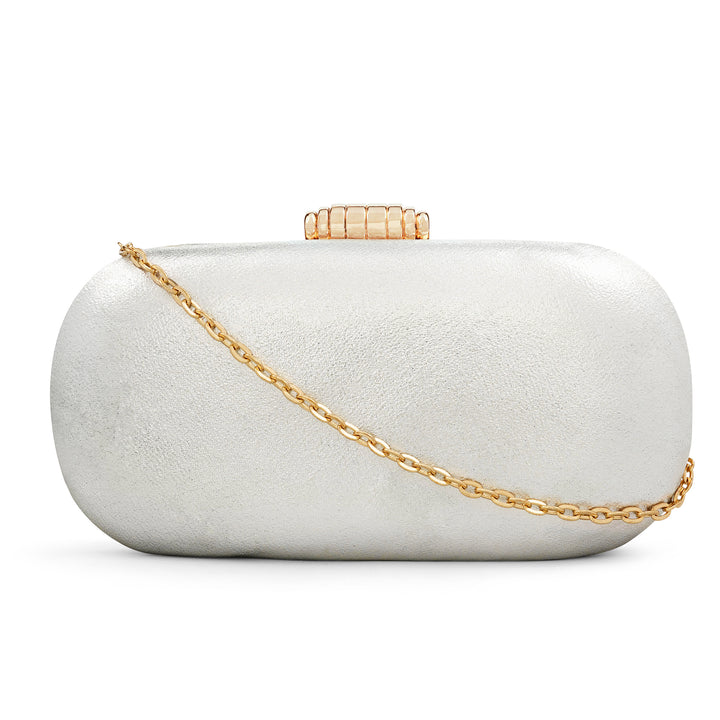Susan Shimmery Silver Metallic Clutch