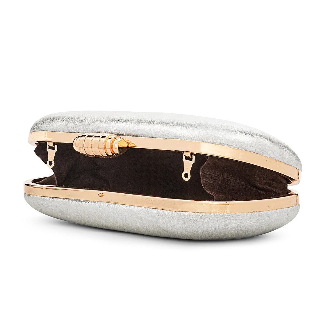 Susan Shimmery Silver Metallic Clutch