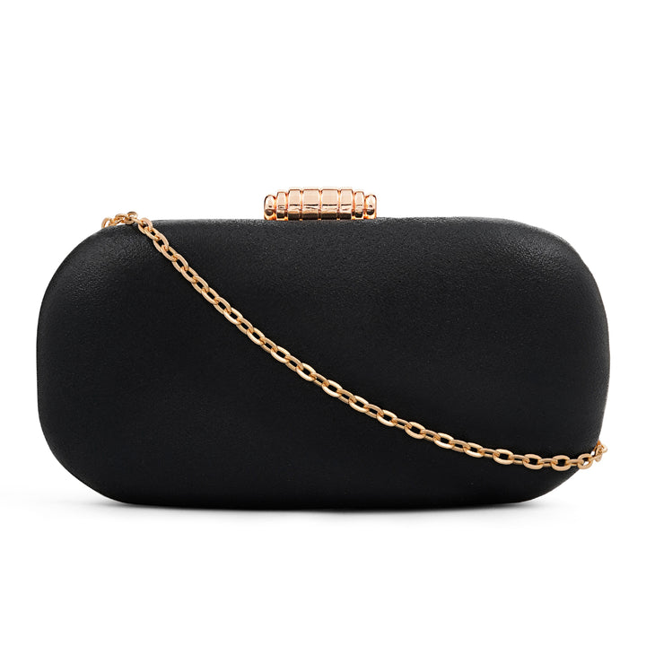 Lori Shimmery Black Metallic Clutch