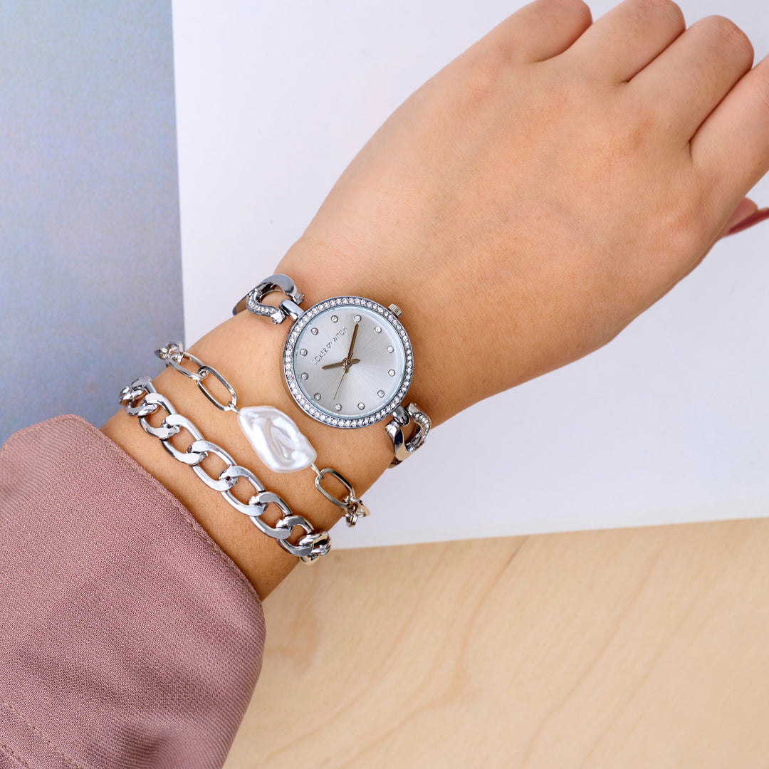 Chic Elegance Silver Watch Bracelet Stack