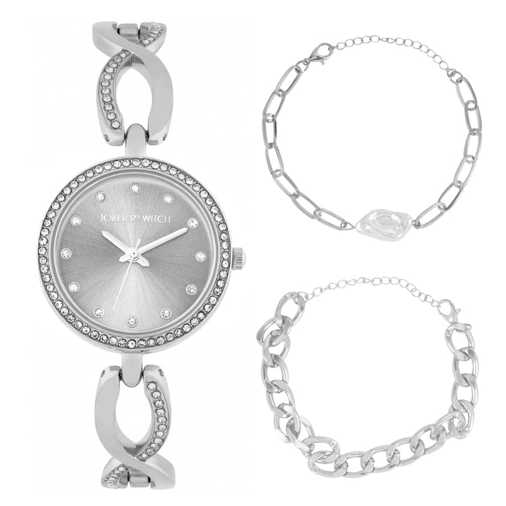 Chic Elegance Silver Watch Bracelet Stack