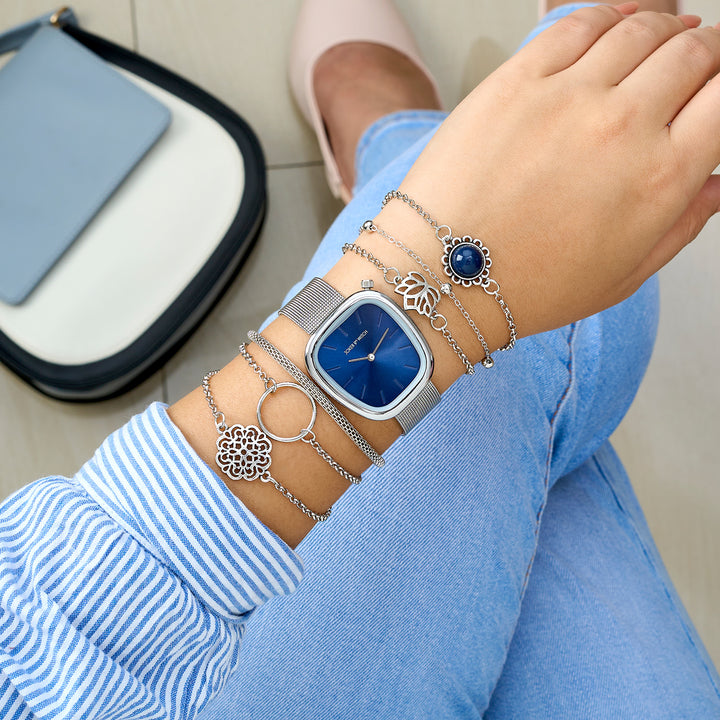 Navy Chrome Watch Bracelet Stack