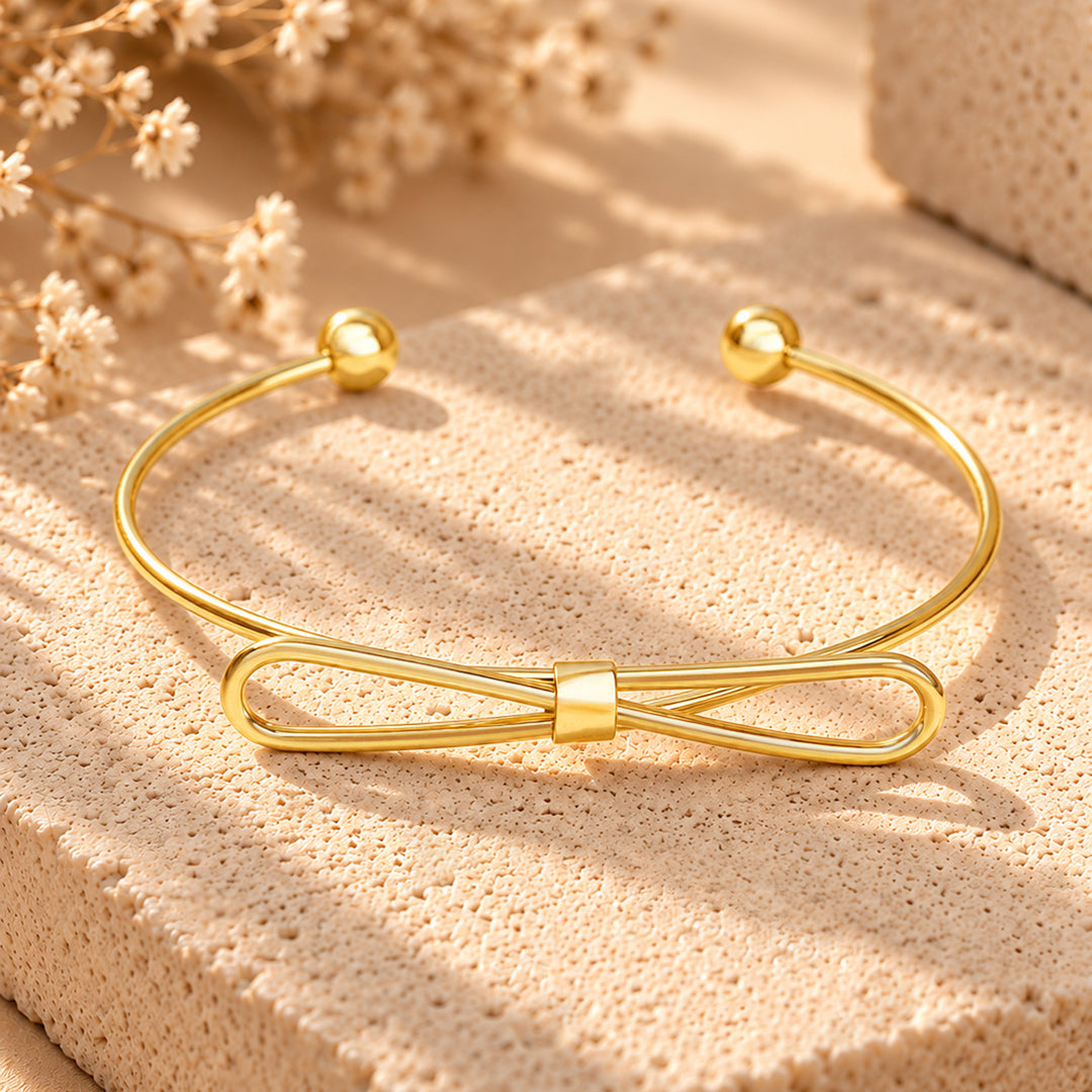 Elegant Bow Open Cuff Gold Bracelet