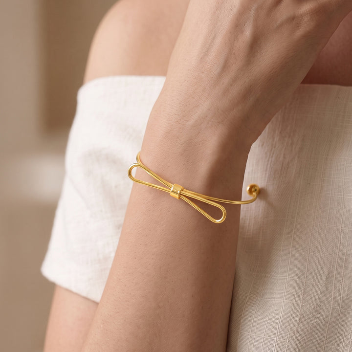 Elegant Bow Open Cuff Gold Bracelet