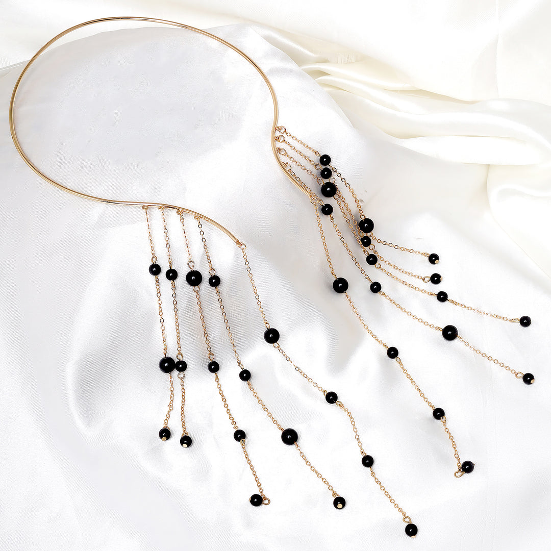 Aegle Golden Black Bead Necklace