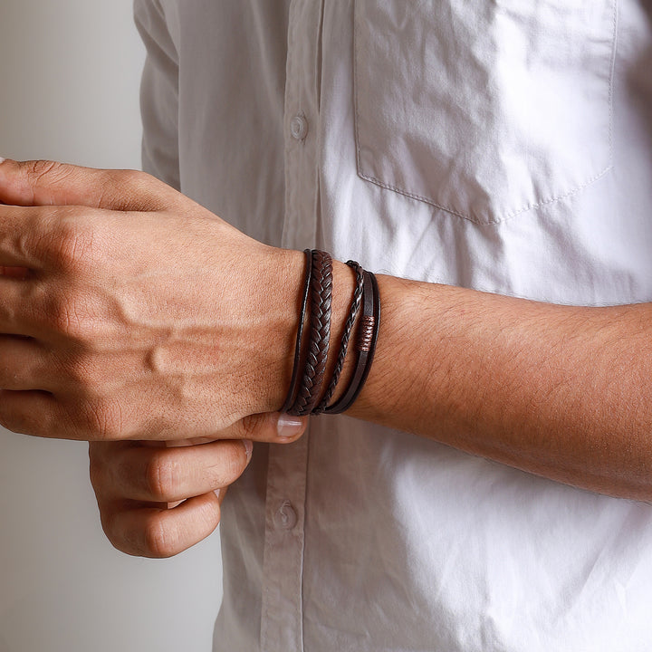 Cadmus Brown Leather Black Buckle Bracelet