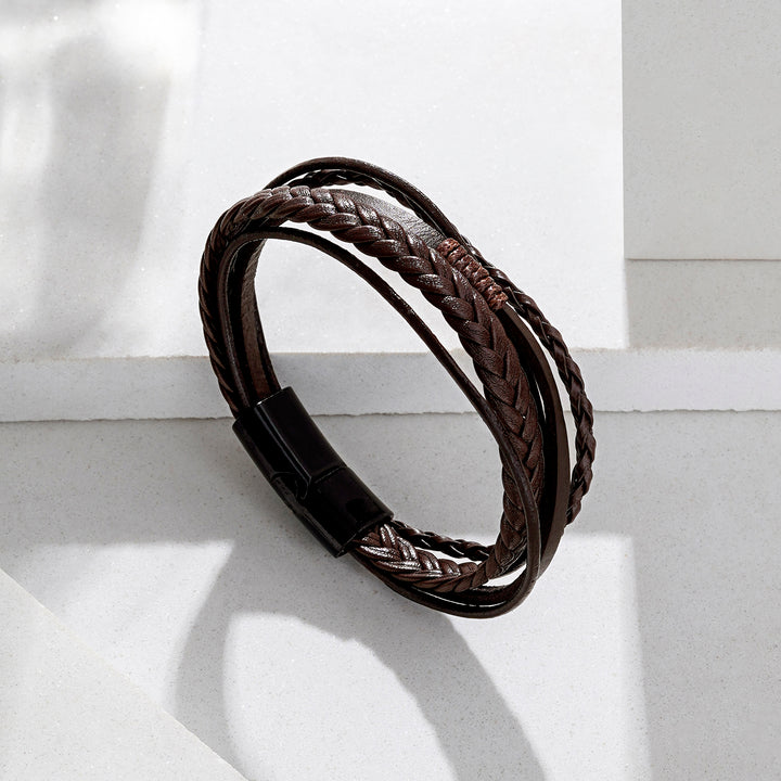 Cadmus Brown Leather Black Buckle Bracelet