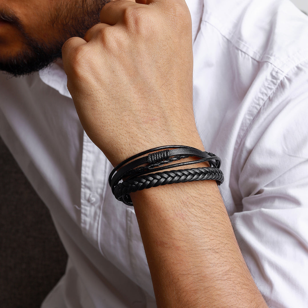 Cadmus Black Leather Black Buckle Bracelet