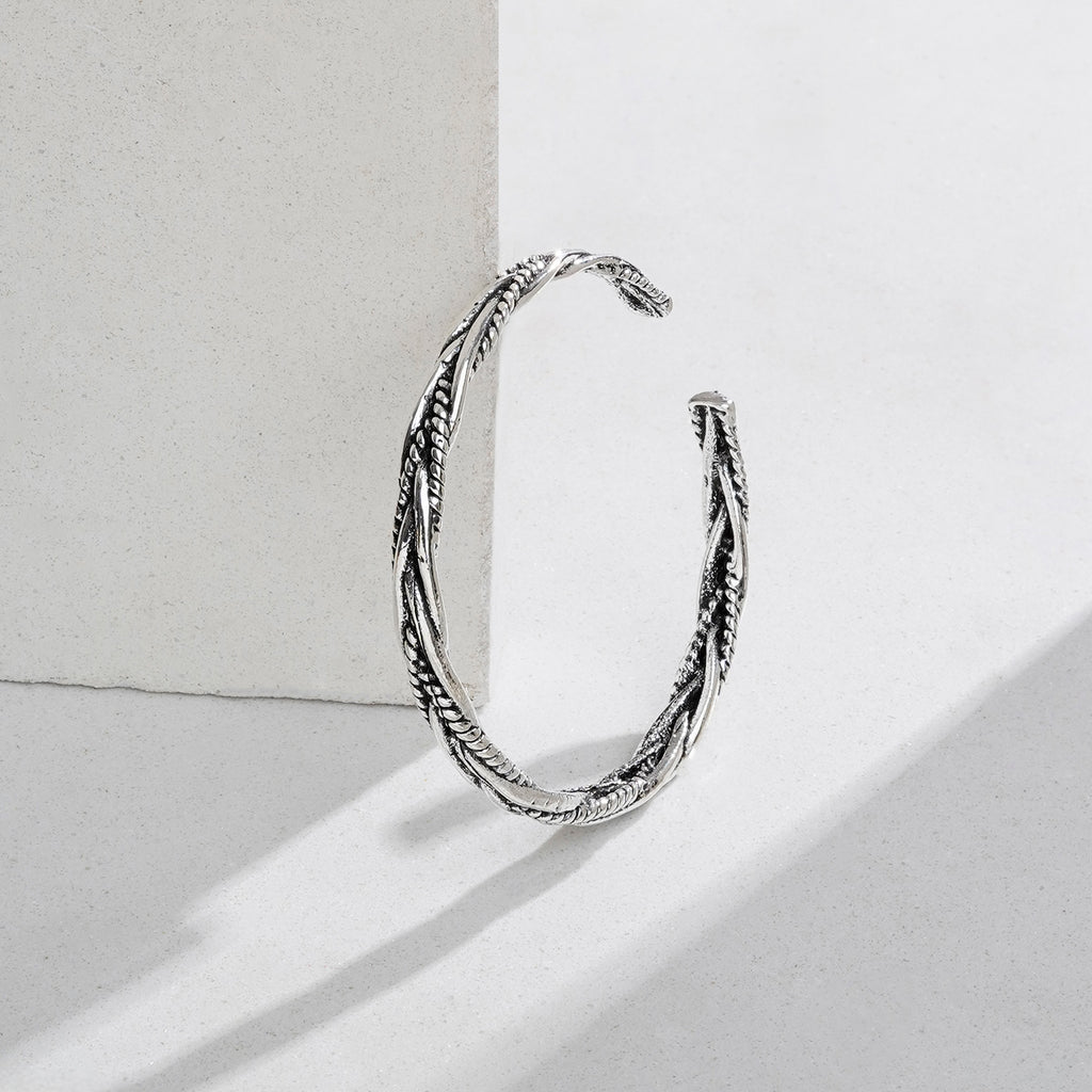 Joker & Witch Adonis Antique Silver Twist Open Bracelet For Men