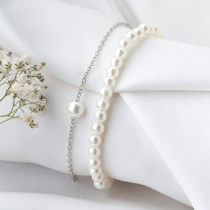 Oyster and Pearls Anklet - Set of 2