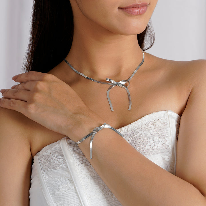 Audrey Bow Style Necklace and Bracelet Set