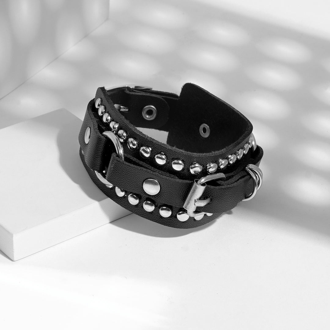 Circle of Life Men's Silver Black Leather Bracelet