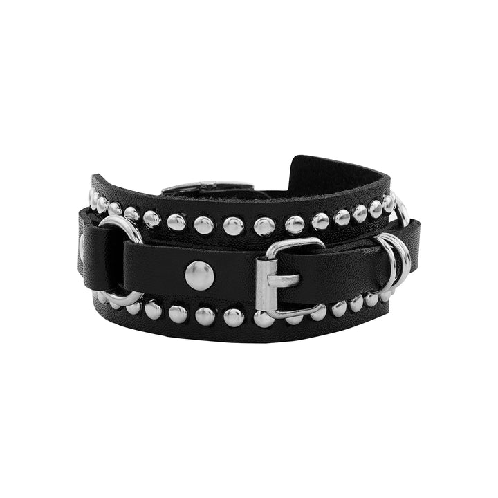 Circle of Life Men's Silver Black Leather Bracelet