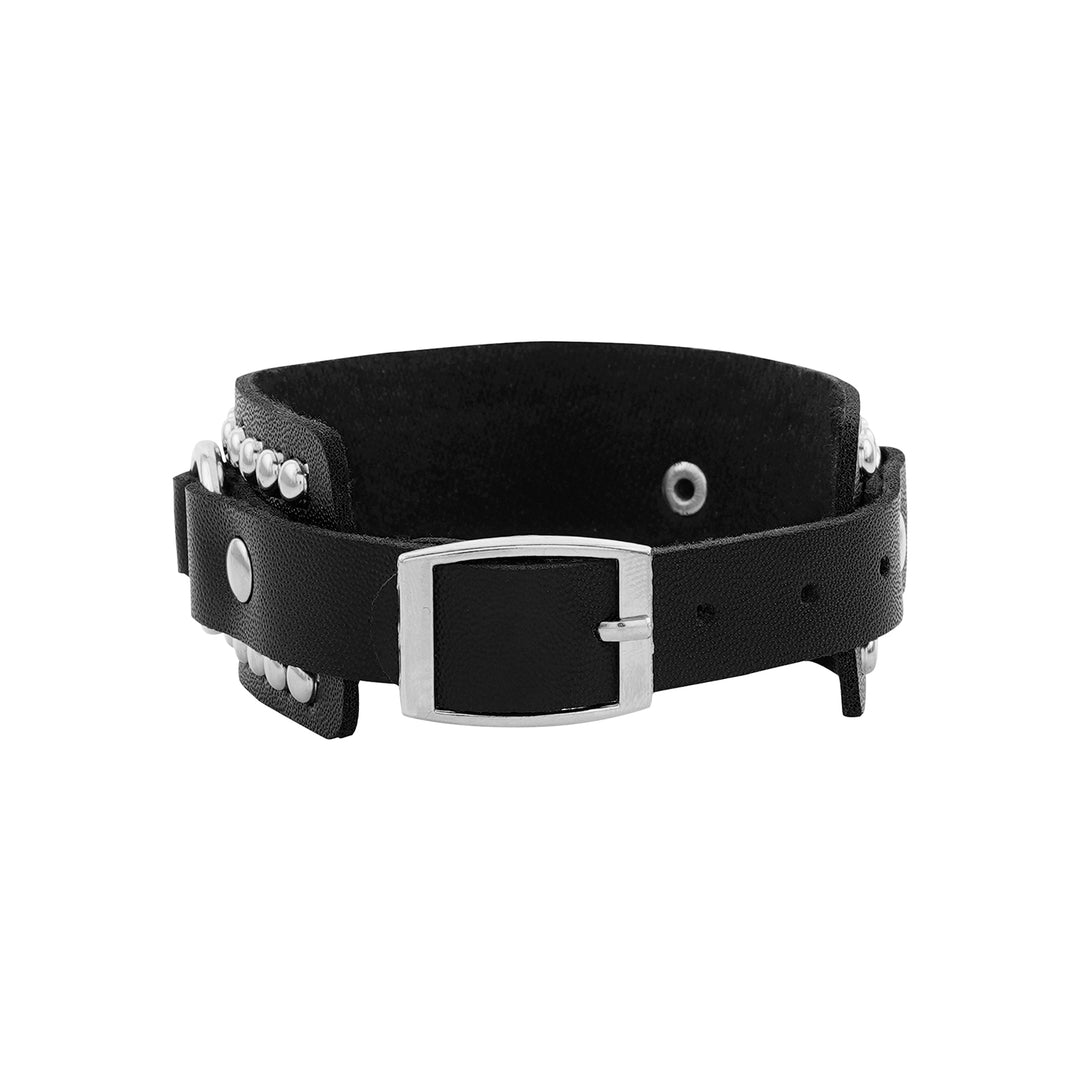 Circle of Life Men's Silver Black Leather Bracelet
