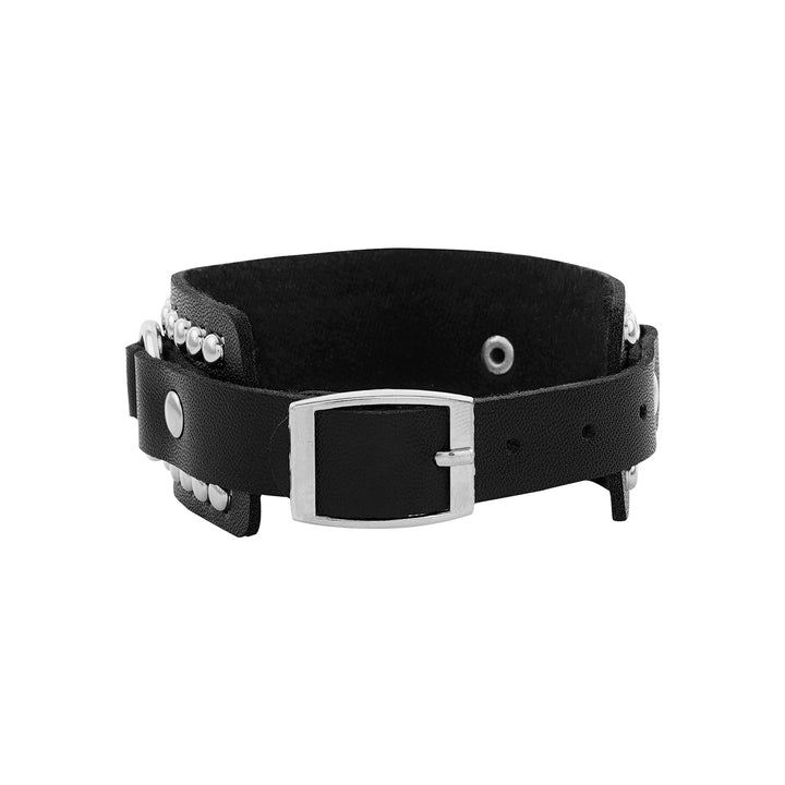 Circle of Life Men's Silver Black Leather Bracelet