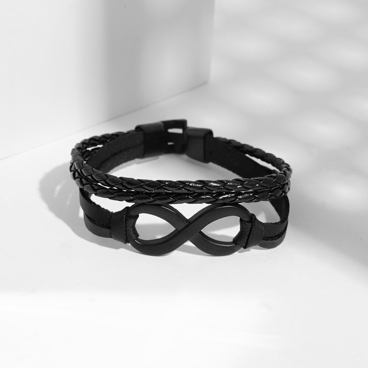 Infinite Men's Black Leather Bracelet