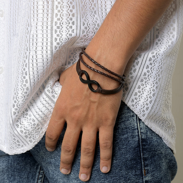 Infinite Men's Brown Leather Bracelet