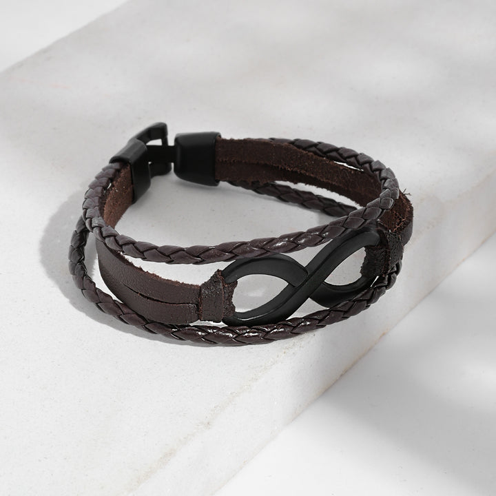 Infinite Men's Brown Leather Bracelet