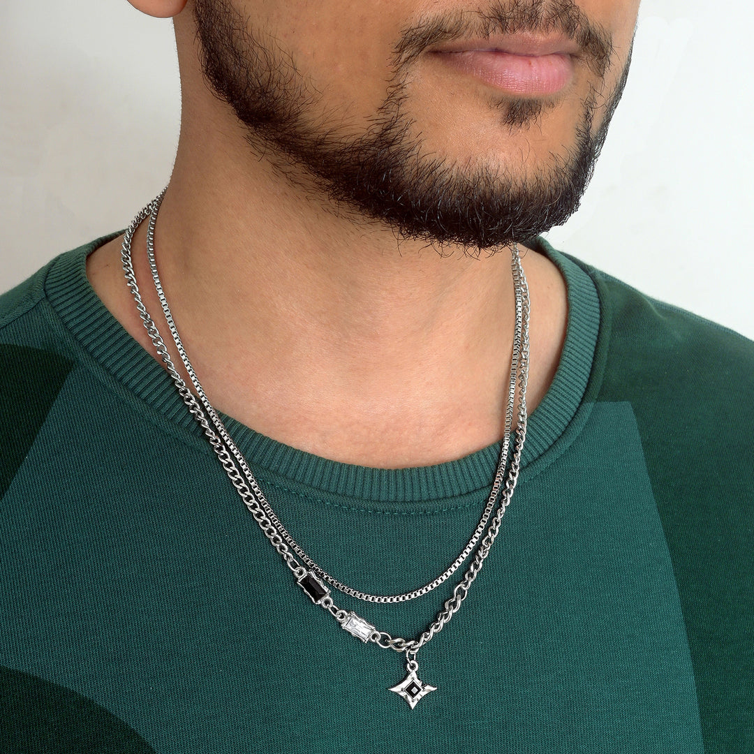 Madmax Men Silver Layered Necklace