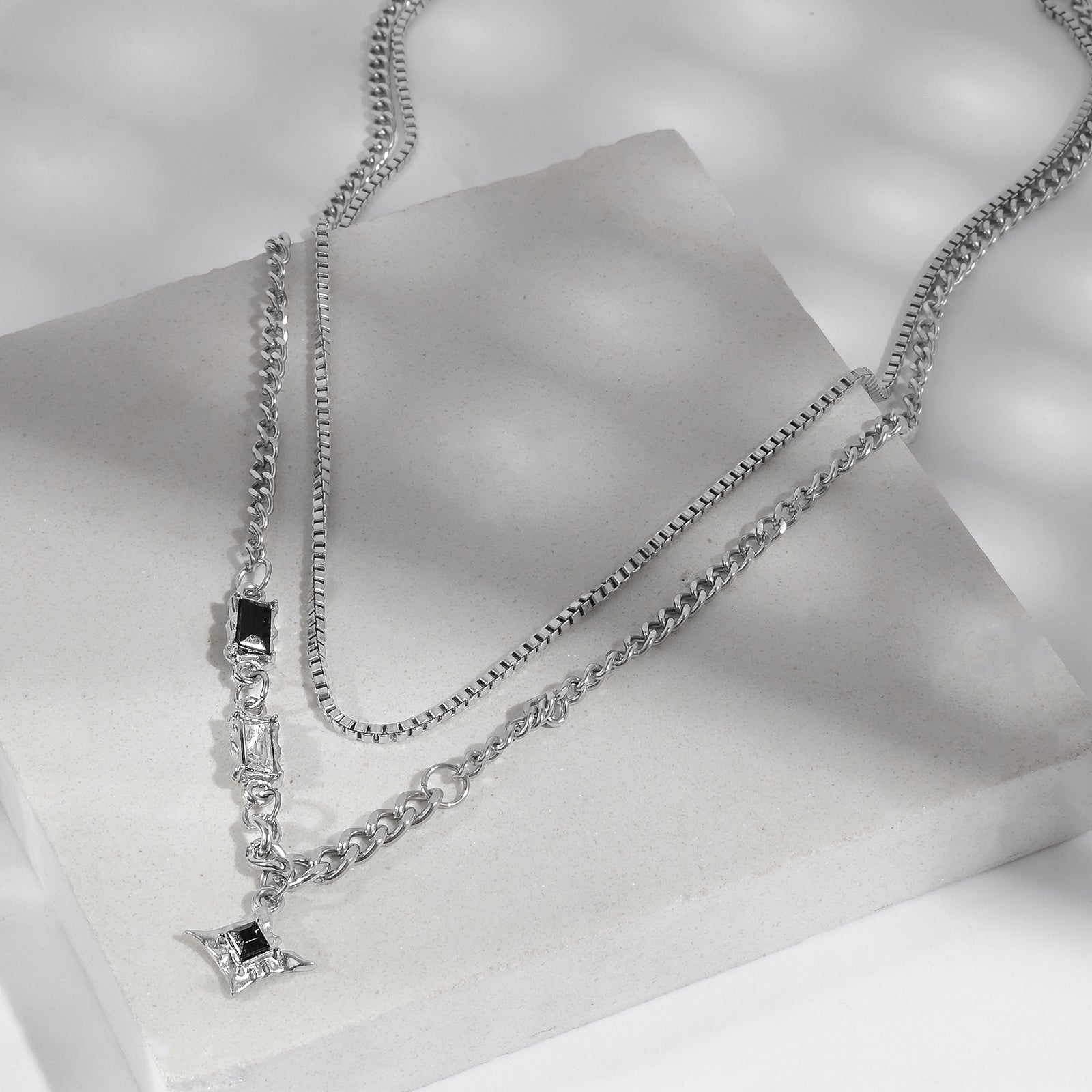 【mnem】silver) layered necklace Layered Necklaces Chain Silver Coin Pendant Necklace Bead