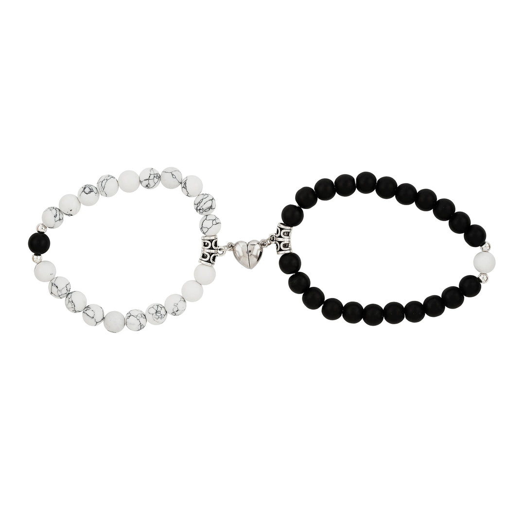 New Romantics Black And White Couple Beaded Bracelet