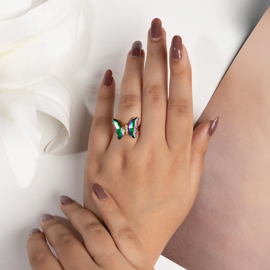 Mabel Butterfly Rainbow Stone Ring