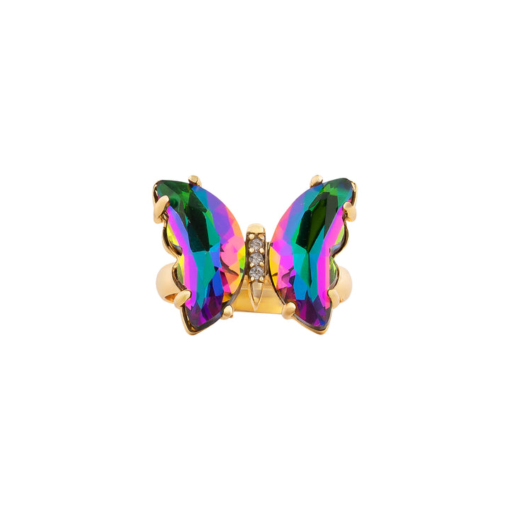 Mabel Butterfly Rainbow Stone Ring