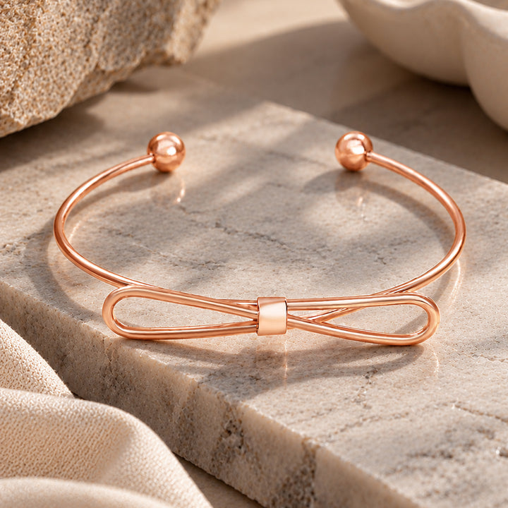 Elegant Bow Open Cuff Rosegold Bracelet