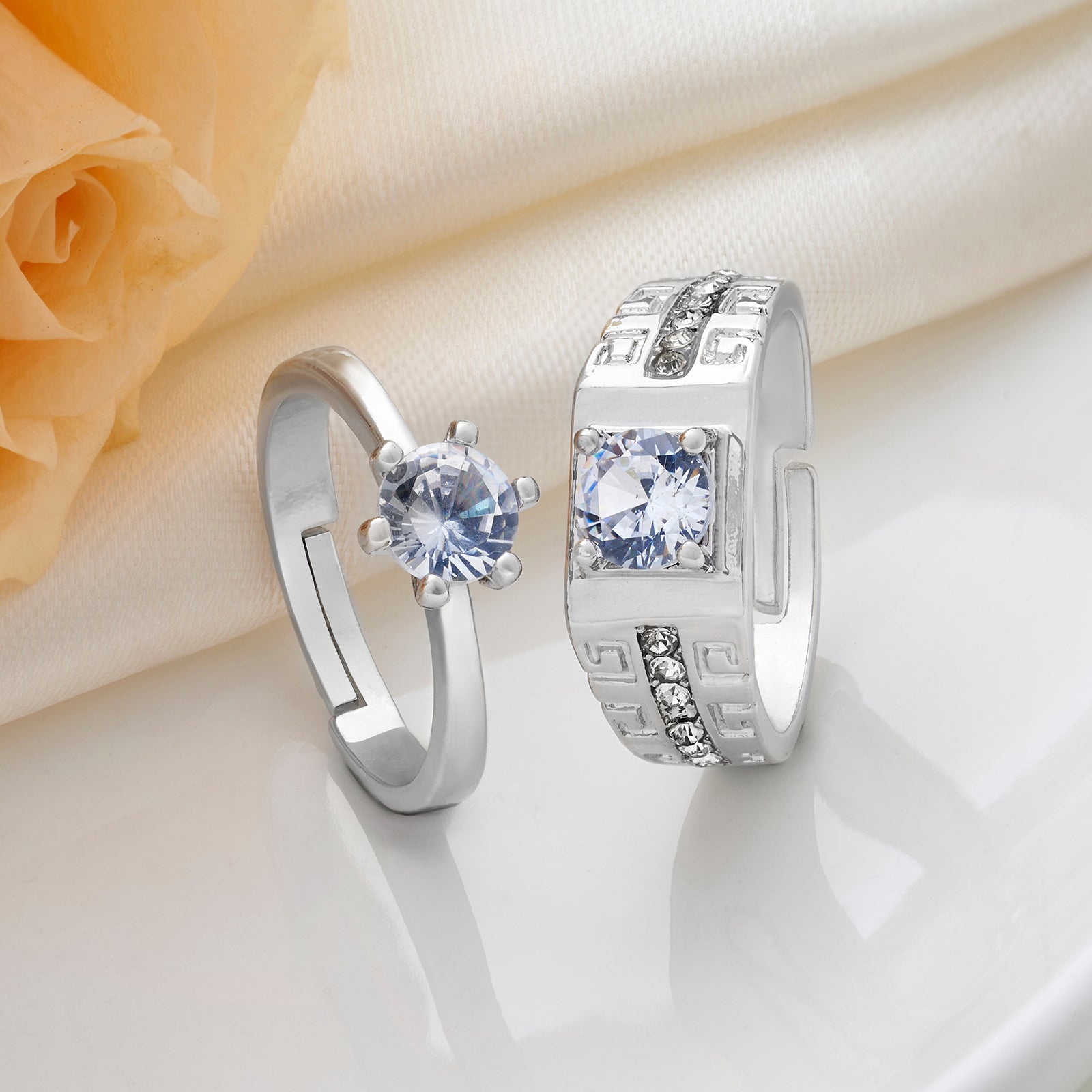 Matching King & Queen Couple Rings Set - Stainless Steel Promise/Engagement Bands, No Gemstone