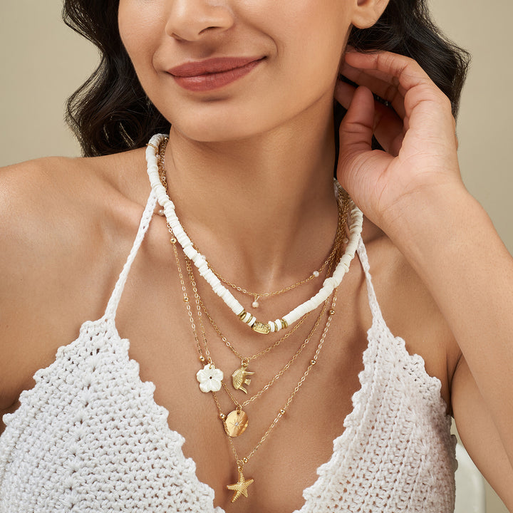 Nessa Gold and White Seashell Layered Necklace