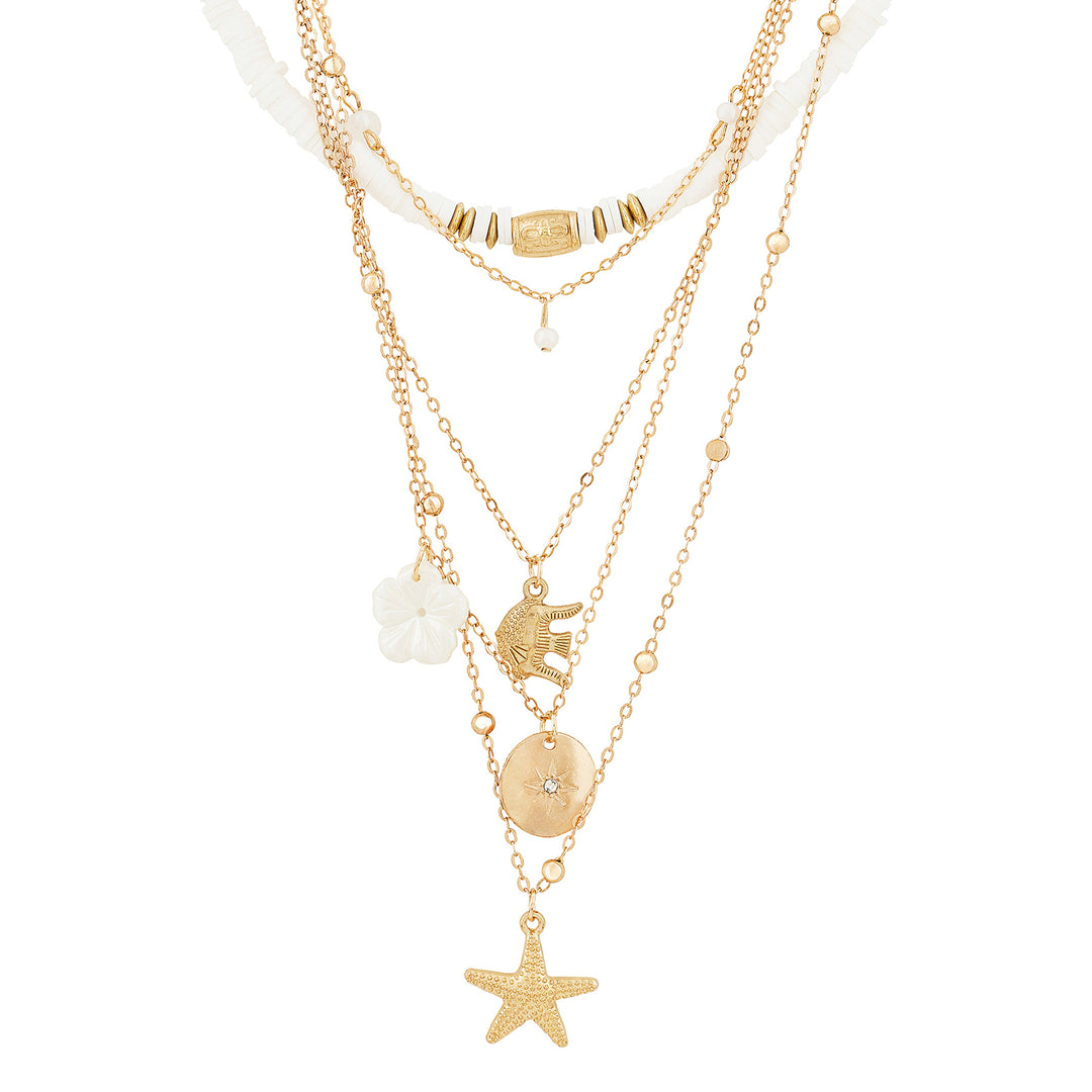 Nessa Gold and White Seashell Layered Necklace