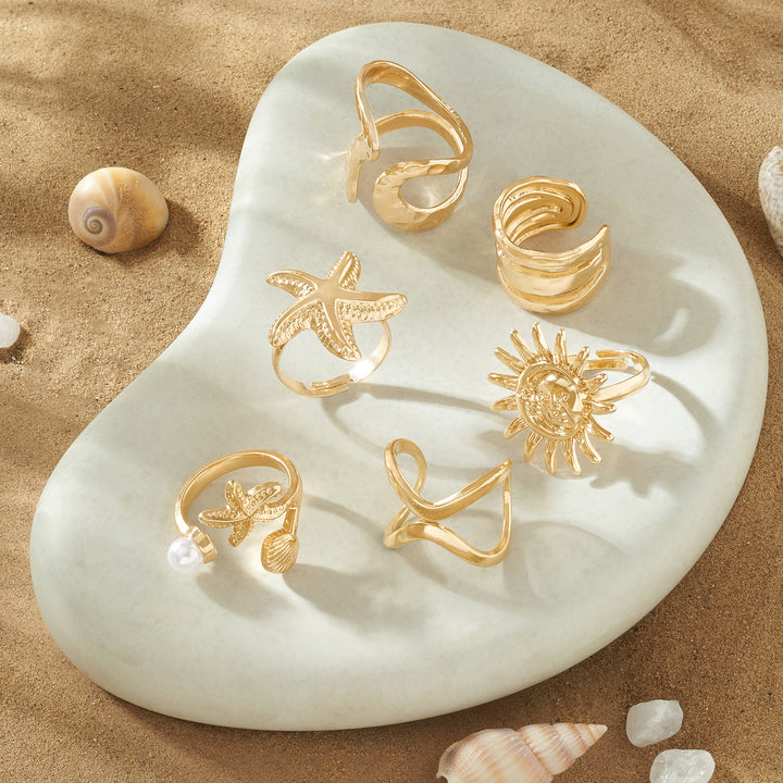 Drifta Gold Seashells Ring Set