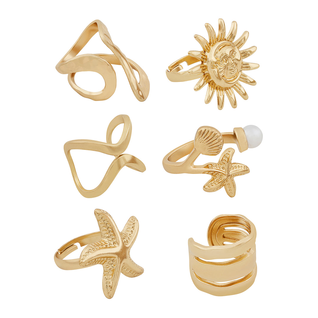 Drifta Gold Seashells Ring Set