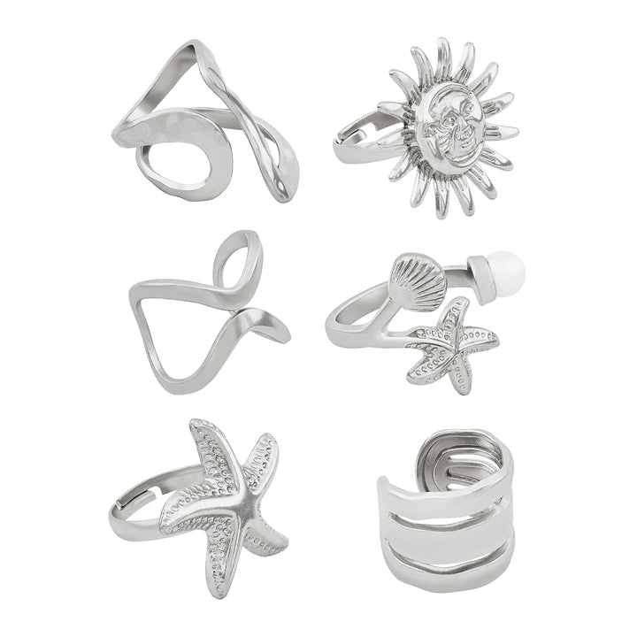 Sway Silver Seashells Ring Set
