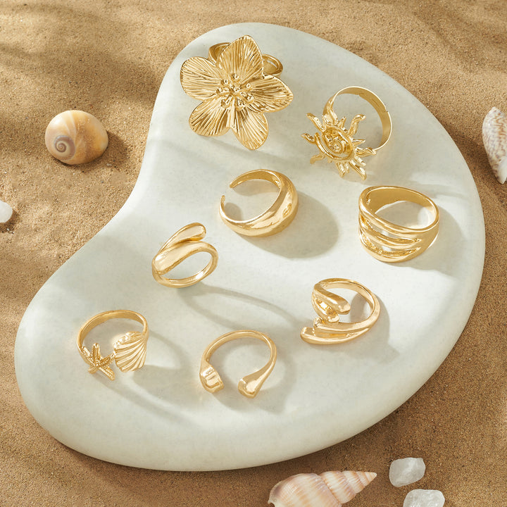 Golden Girl Summer Set of 8 Rings