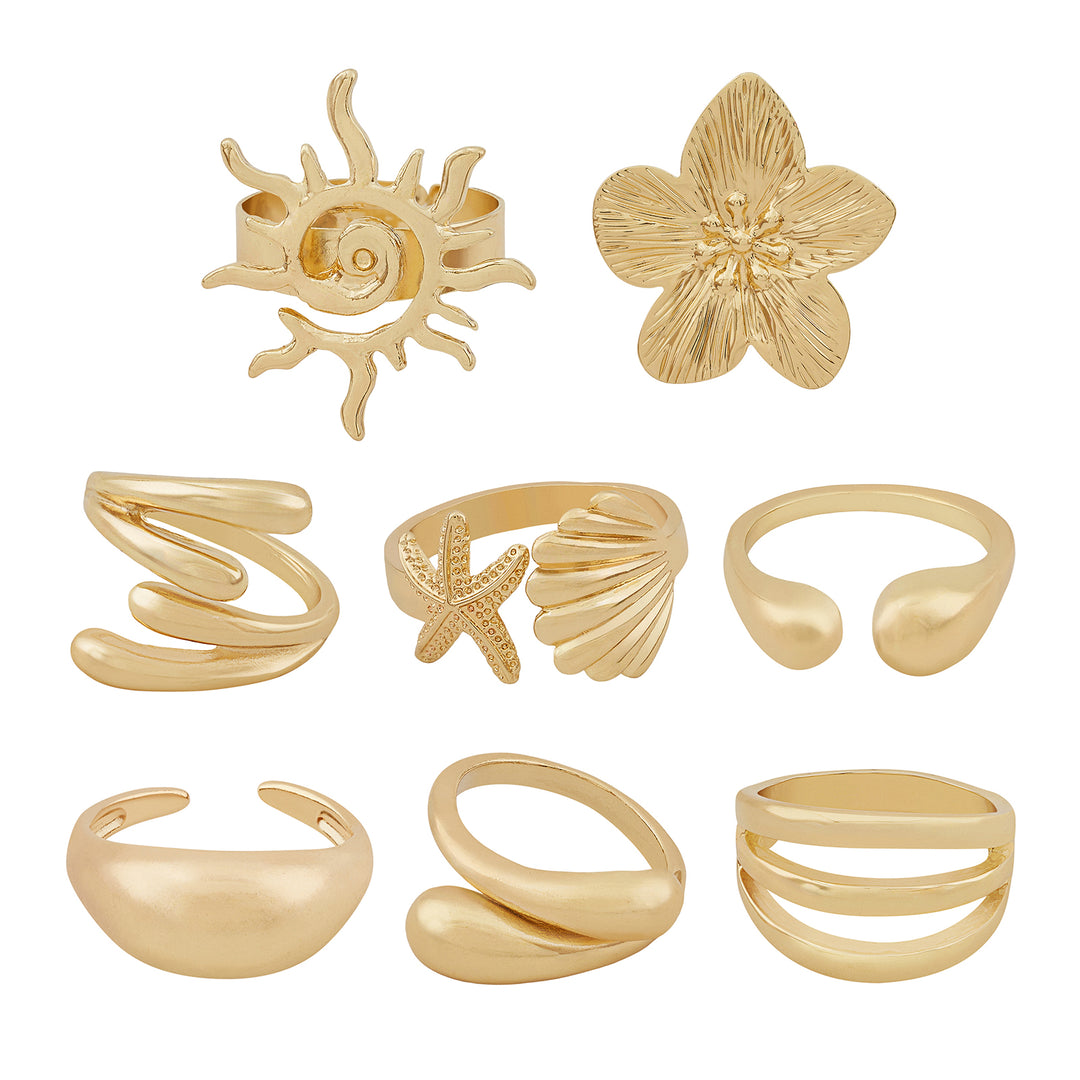 Golden Girl Summer Set of 8 Rings
