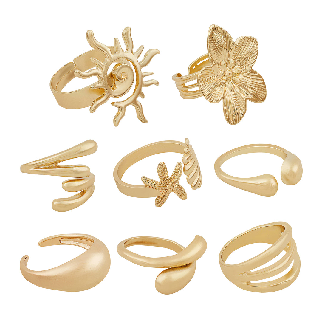 Golden Girl Summer Set of 8 Rings