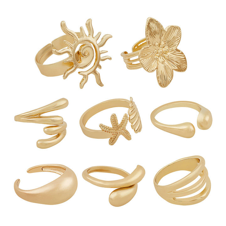 Golden Girl Summer Set of 8 Rings