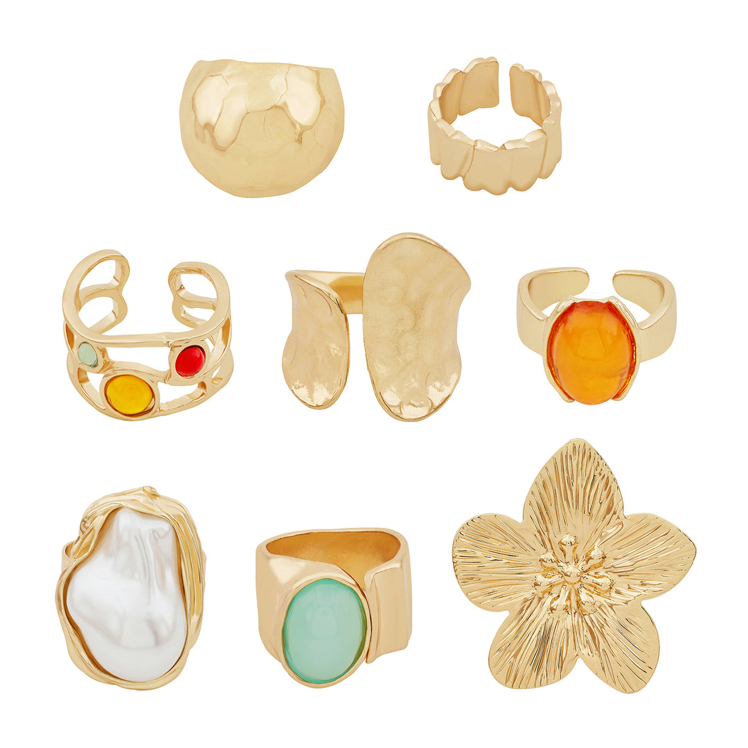 Coralina Candy Gold Set of 8 Rings