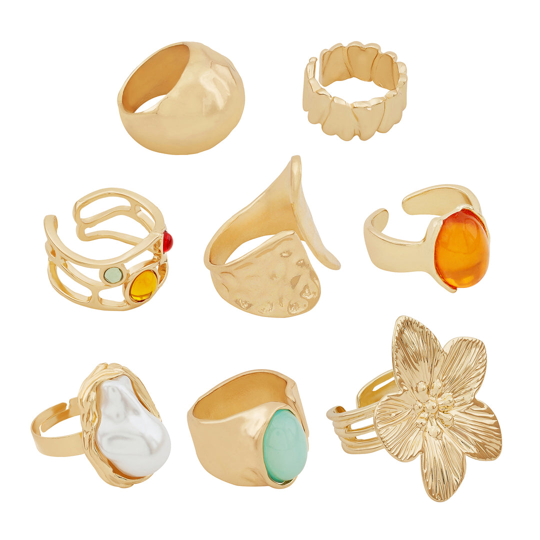 Coralina Candy Gold Set of 8 Rings